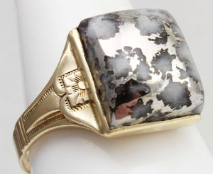 Antique 1920's Art Deco VERY RARE Natural Silver Ore in Quartz Engraved 10k Solid Gold Men's Ring