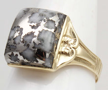 Load image into Gallery viewer, Antique 1920&#39;s Art Deco VERY RARE Natural Silver Ore in Quartz Engraved 10k Solid Gold Men&#39;s Ring