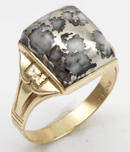 Load image into Gallery viewer, Antique 1920&#39;s Art Deco VERY RARE Natural Silver Ore in Quartz Engraved 10k Solid Gold Men&#39;s Ring