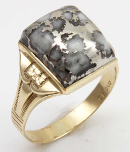 Antique 1920's Art Deco VERY RARE Natural Silver Ore in Quartz Engraved 10k Solid Gold Men's Ring