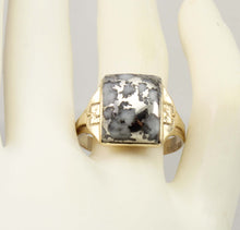 Load image into Gallery viewer, Antique 1920&#39;s Art Deco VERY RARE Natural Silver Ore in Quartz Engraved 10k Solid Gold Men&#39;s Ring