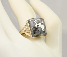 Load image into Gallery viewer, Antique 1920&#39;s Art Deco VERY RARE Natural Silver Ore in Quartz Engraved 10k Solid Gold Men&#39;s Ring