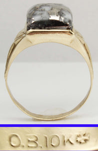 Antique 1920's Art Deco VERY RARE Natural Silver Ore in Quartz Engraved 10k Solid Gold Men's Ring