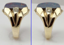 Load image into Gallery viewer, Antique 1920&#39;s Art Deco BRIGHT RAINBOW Natural Opal &amp; Diamond Milgrained 10k Solid Gold Men&#39;s Ring