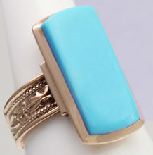 Load image into Gallery viewer, Antique c1900 Victorian RARE Natural Persian Turquoise 14k Solid Rose Gold Ladies Cocktail Ring