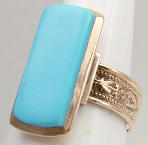 Antique c1900 Victorian RARE Natural Persian Turquoise 14k Solid Rose Gold Ladies Cocktail Ring