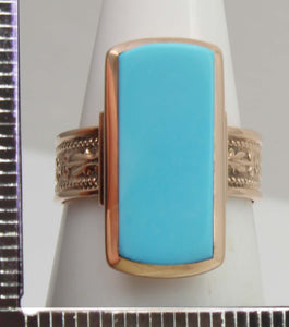 Antique c1900 Victorian RARE Natural Persian Turquoise 14k Solid Rose Gold Ladies Cocktail Ring