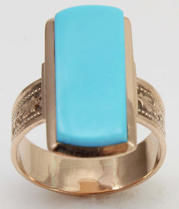 Antique c1900 Victorian RARE Natural Persian Turquoise 14k Solid Rose Gold Ladies Cocktail Ring