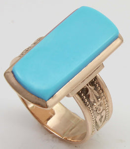 Antique c1900 Victorian RARE Natural Persian Turquoise 14k Solid Rose Gold Ladies Cocktail Ring