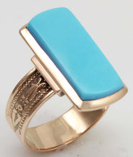 Load image into Gallery viewer, Antique c1900 Victorian RARE Natural Persian Turquoise 14k Solid Rose Gold Ladies Cocktail Ring