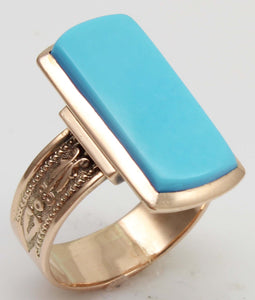 Antique c1900 Victorian RARE Natural Persian Turquoise 14k Solid Rose Gold Ladies Cocktail Ring