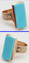 Load image into Gallery viewer, Antique c1900 Victorian RARE Natural Persian Turquoise 14k Solid Rose Gold Ladies Cocktail Ring