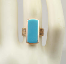 Load image into Gallery viewer, Antique c1900 Victorian RARE Natural Persian Turquoise 14k Solid Rose Gold Ladies Cocktail Ring