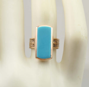 Antique c1900 Victorian RARE Natural Persian Turquoise 14k Solid Rose Gold Ladies Cocktail Ring