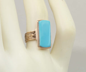 Antique c1900 Victorian RARE Natural Persian Turquoise 14k Solid Rose Gold Ladies Cocktail Ring