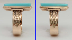 Antique c1900 Victorian RARE Natural Persian Turquoise 14k Solid Rose Gold Ladies Cocktail Ring