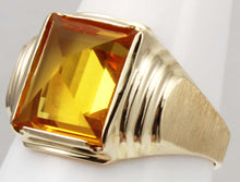 Load image into Gallery viewer, Vintage 1940&#39;s 6ct Unusual Peaked Cut GOLDEN YELLOW SAPPHIRE 10k Solid Yellow Gold Men&#39;s Ring