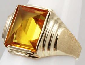 Vintage 1940's 6ct Unusual Peaked Cut GOLDEN YELLOW SAPPHIRE 10k Solid Yellow Gold Men's Ring