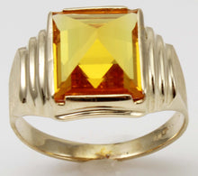 Load image into Gallery viewer, Vintage 1940&#39;s 6ct Unusual Peaked Cut GOLDEN YELLOW SAPPHIRE 10k Solid Yellow Gold Men&#39;s Ring