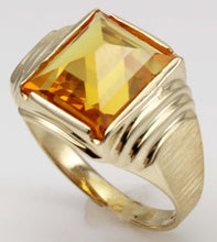 Load image into Gallery viewer, Vintage 1940&#39;s 6ct Unusual Peaked Cut GOLDEN YELLOW SAPPHIRE 10k Solid Yellow Gold Men&#39;s Ring