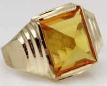 Load image into Gallery viewer, Vintage 1940&#39;s 6ct Unusual Peaked Cut GOLDEN YELLOW SAPPHIRE 10k Solid Yellow Gold Men&#39;s Ring