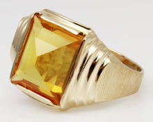 Load image into Gallery viewer, Vintage 1940&#39;s 6ct Unusual Peaked Cut GOLDEN YELLOW SAPPHIRE 10k Solid Yellow Gold Men&#39;s Ring