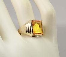 Load image into Gallery viewer, Vintage 1940&#39;s 6ct Unusual Peaked Cut GOLDEN YELLOW SAPPHIRE 10k Solid Yellow Gold Men&#39;s Ring