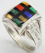 Load image into Gallery viewer, Antique 1920&#39;s Art Deco SIGNED Ostby &amp; Barton Multi Gemstone RARE Intarsia Inlay Silver Men&#39;s Ring