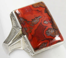 Load image into Gallery viewer, Antique SIGNED 1920&#39;s Art Deco LARGE RARE Natural Banded Red Agate 10k Solid White Gold Men&#39;s Ring