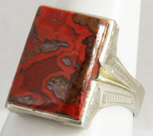 Load image into Gallery viewer, Antique SIGNED 1920&#39;s Art Deco LARGE RARE Natural Banded Red Agate 10k Solid White Gold Men&#39;s Ring