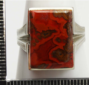 Antique SIGNED 1920's Art Deco LARGE RARE Natural Banded Red Agate 10k Solid White Gold Men's Ring