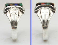 Load image into Gallery viewer, Antique 1920&#39;s Art Deco SIGNED Ostby &amp; Barton Multi Gemstone RARE Intarsia Inlay Silver Men&#39;s Ring