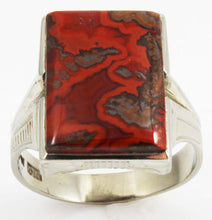 Load image into Gallery viewer, Antique SIGNED 1920&#39;s Art Deco LARGE RARE Natural Banded Red Agate 10k Solid White Gold Men&#39;s Ring