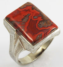 Load image into Gallery viewer, Antique SIGNED 1920&#39;s Art Deco LARGE RARE Natural Banded Red Agate 10k Solid White Gold Men&#39;s Ring