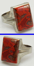 Load image into Gallery viewer, Antique SIGNED 1920&#39;s Art Deco LARGE RARE Natural Banded Red Agate 10k Solid White Gold Men&#39;s Ring