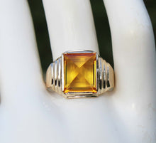 Load image into Gallery viewer, Vintage 1940&#39;s 6ct Unusual Peaked Cut GOLDEN YELLOW SAPPHIRE 10k Solid Yellow Gold Men&#39;s Ring