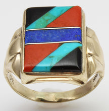 Load image into Gallery viewer, Antique 1920&#39;s Art Deco Natural Lapis Jasper Turquoise Onyx Intarsia Inlay 10k Solid Gold Men&#39;s Ring