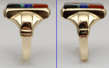 Load image into Gallery viewer, Antique 1920&#39;s Art Deco Natural Lapis Jasper Turquoise Onyx Intarsia Inlay 10k Solid Gold Men&#39;s Ring