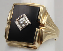 Load image into Gallery viewer, Antique 1920&#39;s Art Deco Natural Antique European Cut Diamond &amp; Onyx 10k Solid Gold Men&#39;s Ring