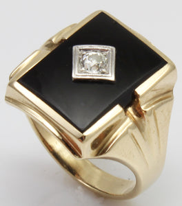 Antique 1920's Art Deco Natural Antique European Cut Diamond & Onyx 10k Solid Gold Men's Ring