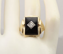 Load image into Gallery viewer, Antique 1920&#39;s Art Deco Natural Antique European Cut Diamond &amp; Onyx 10k Solid Gold Men&#39;s Ring