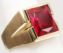 Load image into Gallery viewer, Vintage 1940&#39;s LARGE 6ct Faceted Baguette Ruby Hand Brushed 10k Solid Yellow Gold Men&#39;s Ring