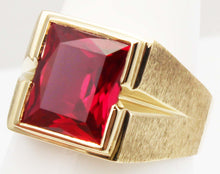 Load image into Gallery viewer, Vintage 1940&#39;s LARGE 6ct Faceted Baguette Ruby Hand Brushed 10k Solid Yellow Gold Men&#39;s Ring