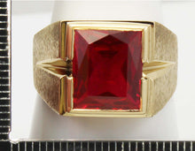 Load image into Gallery viewer, Vintage 1940&#39;s LARGE 6ct Faceted Baguette Ruby Hand Brushed 10k Solid Yellow Gold Men&#39;s Ring