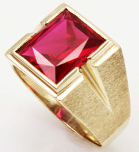 Load image into Gallery viewer, Vintage 1940&#39;s LARGE 6ct Faceted Baguette Ruby Hand Brushed 10k Solid Yellow Gold Men&#39;s Ring