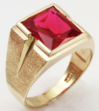 Load image into Gallery viewer, Vintage 1940&#39;s LARGE 6ct Faceted Baguette Ruby Hand Brushed 10k Solid Yellow Gold Men&#39;s Ring