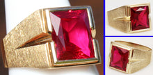 Load image into Gallery viewer, Vintage 1940&#39;s LARGE 6ct Faceted Baguette Ruby Hand Brushed 10k Solid Yellow Gold Men&#39;s Ring