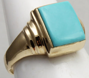 Antique 1920's Art Deco RARE Natural Persian Turquoise 10k Solid Yellow Gold Ladies Cocktail Ring