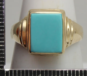 Antique 1920's Art Deco RARE Natural Persian Turquoise 10k Solid Yellow Gold Ladies Cocktail Ring