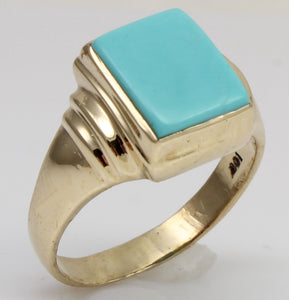 Antique 1920's Art Deco RARE Natural Persian Turquoise 10k Solid Yellow Gold Ladies Cocktail Ring